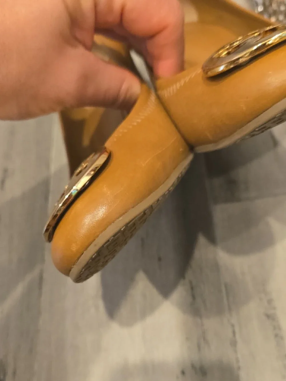 Tory Burch Cognac Leather Logo Wedge Pumps